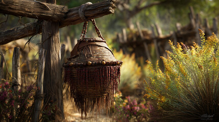 Traditional Apache Burden Basket Hanging Outdoors