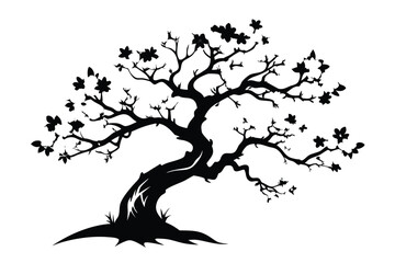 Striking silhouette of tree with blossoming flowers against a clear background creates a beautiful composition