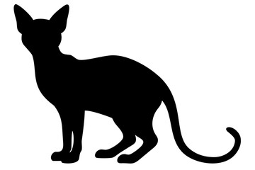 Black Sphynx Cat Silhouette on White Background black cat