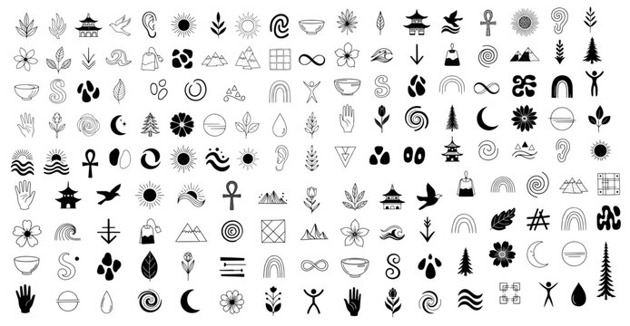 Holistic Wellness Spiritual healing yoga spa hand drawn Icons