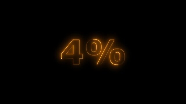 Glowing Orange Neon 4 Percent Symbol Animation on Black Background Discount Sale Price Reduction