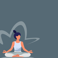 Illustration of a young woman practicing meditation in a seated lotus position, symbolizing peace, calmness, and self-reflection. Suitable for wellness, mindfulness, and relaxation themed concepts or 