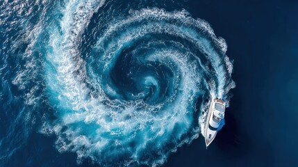 Boat Creating Spiral Wake Pattern In Ocean