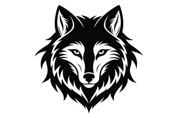 Striking Black Silhouette of a Wolf Head with Piercing Eyes and Detailed Fur