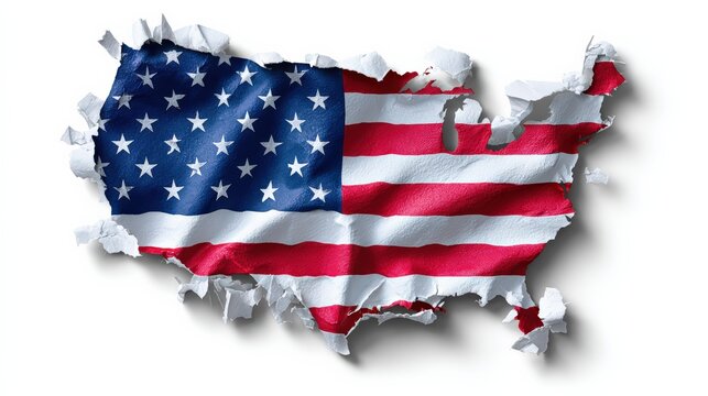 Torn Paper Map Of USA With American Flag Inside