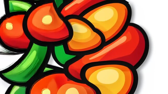 Stylized Scarlet Runner Bean Vine Illustration with Bold Outlines and Vivid Colors
