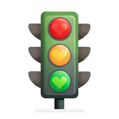 International traffic lights day concept hearts cool inside for valentines day. colorful isolated love stoplight Vector cartoon card. symbol or icon buttons in traffic light sign.