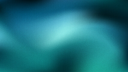 Grainy teal and blue abstract background with noise texture. Gradient color pattern for art projects. Modern wallpaper design.