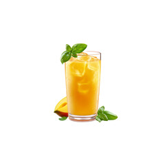Refreshing Iced Mango Basil Drink in Tall Glass