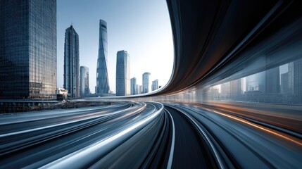 Fototapeta premium Highway curves through a modern city.