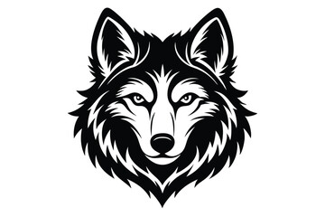 Striking Black and White Graphic Portrait of a Wolf's Head with Detailed Fur