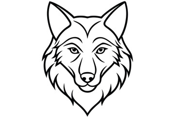 Detailed Line Art Illustration of a Wolf Head with Sharp Features and Fur