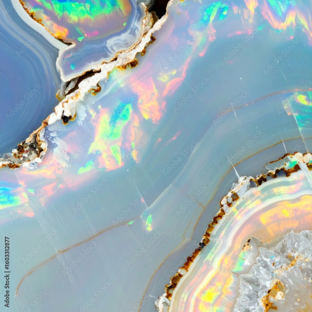 Poster macro image of iridescent opal gemstone texture and pattern background