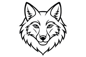 Graphic black and white illustration of fox head vector, outlined design