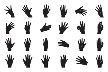 Fototapeta premium Black hand silhouettes showing various gestures and finger counts open hand counting