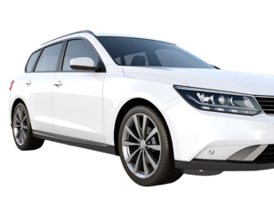 Stylish White Wagon Car Modern Design and Isolated Vehicle on White Background