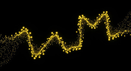 Fototapeta premium Golden particles swirl in a dynamic, wavy pattern against a black background.