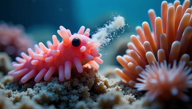 Sea cucumber softly crying while releasing spawn