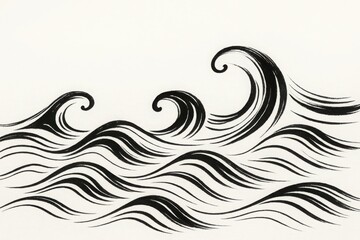 Fototapeta premium Hand Drawn Sea Wave Stroke Design with Ink Lines in Minimalist Black Style