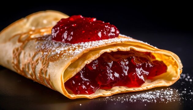 Delicious crepe filled with red jam