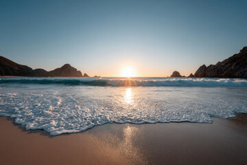 Fototapeta premium captivating sunsets across diverse countries focusing on tranquil ocean views in pacific