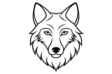 Black outline drawing of a wolf head facing forward, minimalist style art
