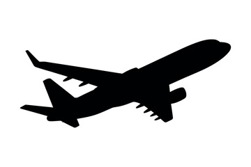 Black silhouette of a jet airplane ascending aircraft