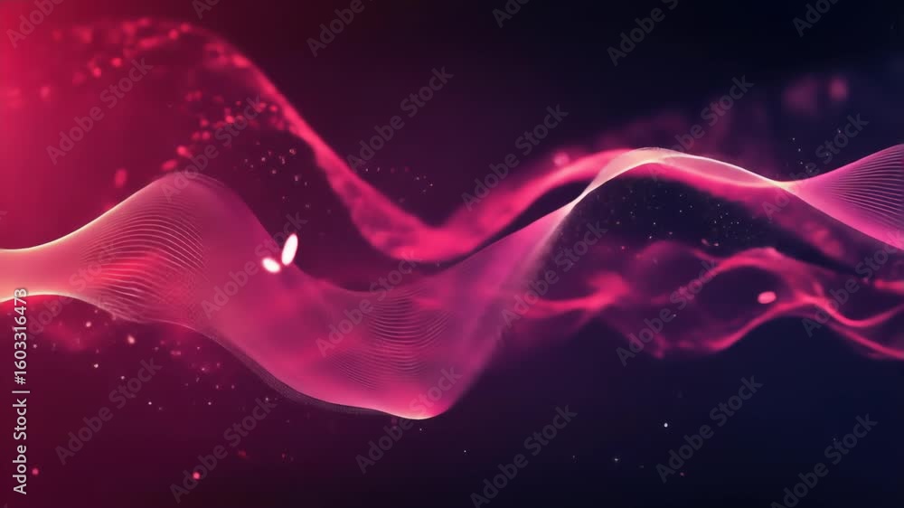 Poster abstract digital particle wave animation with vibrant pink and purple hues and bokeh background crea