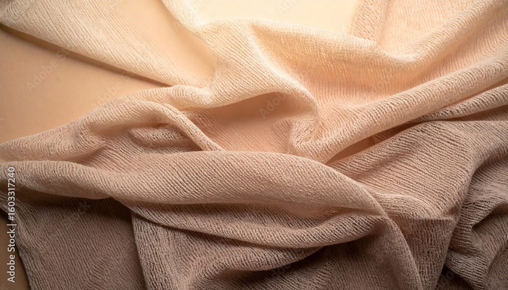 Poster beige fabric texture background with soft shadows and delicate weave pattern