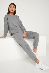 Shop women's gray loungewear set: comfy sweatshirt and joggers for casual style outfit