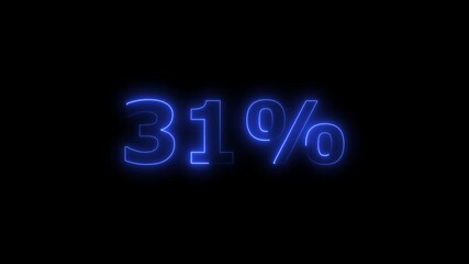 Glowing Blue Neon 31 Percent Symbol on Black Background Animated Number Countdown Graphic