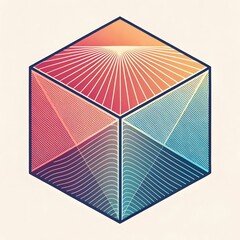 Abstract Geometric Hexagon with Radiating Lines and Gradient Colors