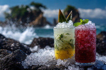 Refreshing Tropical Cocktails by the Ocean Waves