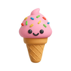 Cartoon 3D Ice Cream Character with a Transparent Background Featuring Dog Illustration Elements and a Playful Design