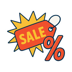 Vibrant Vector Design Featuring a SALE Tag and Percent Symbol on a Clean White Background for Marketing Promotions