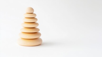 Eco-friendly wooden stacking toy pyramid isolated on white, symbolizing sustainable play.