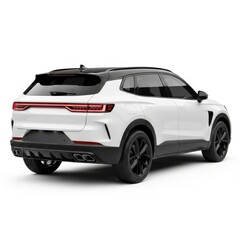 Naklejka premium Sleek white car showcasing modern design and sporty features from the rear