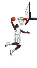 Basketball player dunking the ball action sport illustration isolated on white background