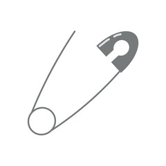 Gray safety pin icon in flat minimalist style isolated on white background