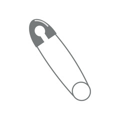 Closed gray safety pin icon in flat minimalist design on white background