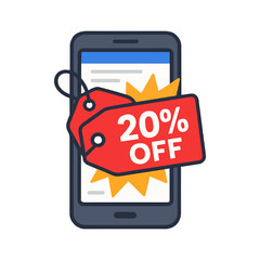 Mobile Shopping App Icon with 20 Off Discount on Smartphone Modern E commerce Design for Online Retail Promotion