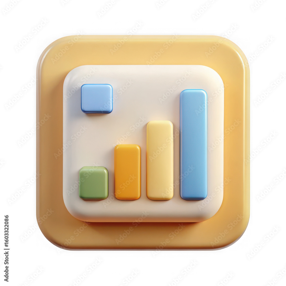 Poster 3d colorful bar chart icon with upward trend isolated on transparent background