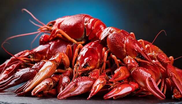 delicious red crawfish pile close up food photography