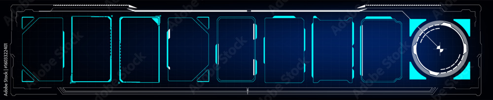 Poster a sleek, digital interface design showcasing multiple empty data segments along with a loading indic