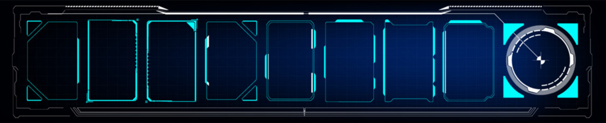 A sleek, digital interface design showcasing multiple empty data segments along with a loading indicator. The futuristic aesthetic suggests advanced technology use in various applications