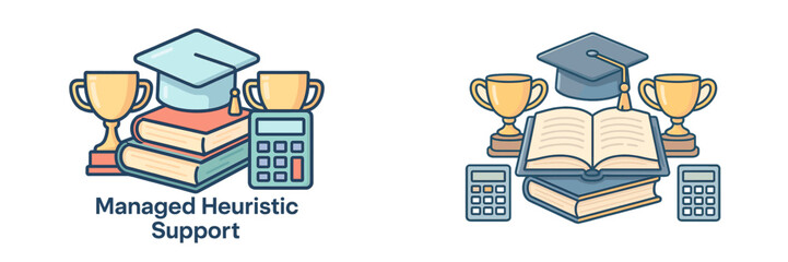 Visual representation of educational success and support featuring books, trophies, and graduation caps