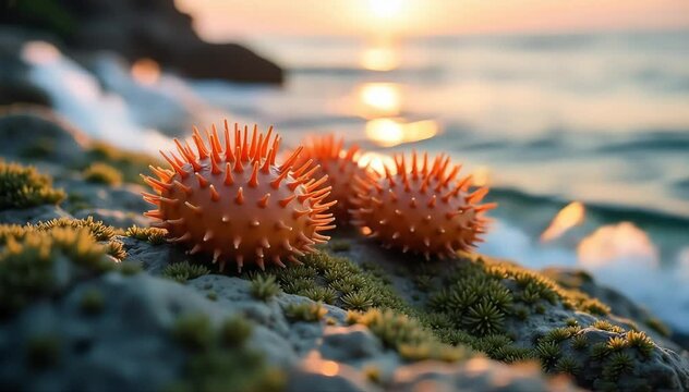 Sea urchin eating algae off rocks