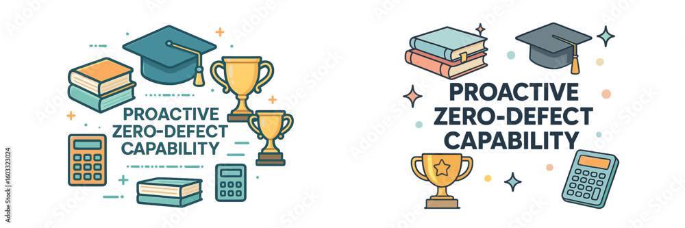 Poster educational symbols represent proactive approaches to achieving zero-defect capability in a learning