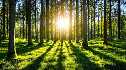 A serene forest landscape where sustainable forestry practices ensure a continuous supply of wood biomass for energy