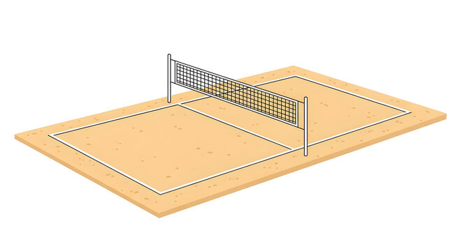 Beach Volleyball Court Illustration with Net and Sand Ready for Game Play